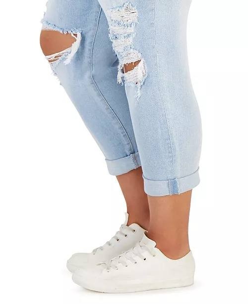 Celebrity Pink Plus-Size Girlfriend Jeans Light Wash Cuffed Distressed