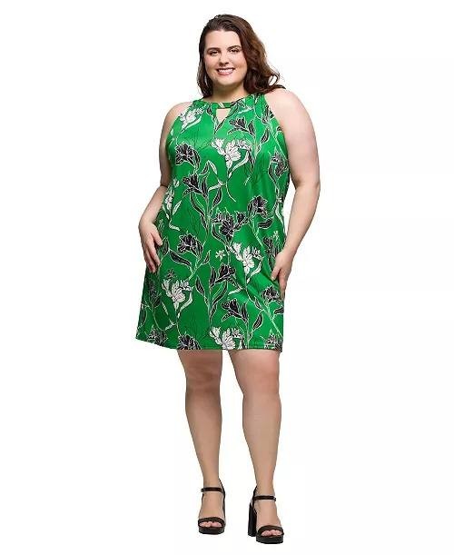 24seven Comfort Apparel Plus Sleeveless Keyhole Dress Green Multi 3X NWT $69