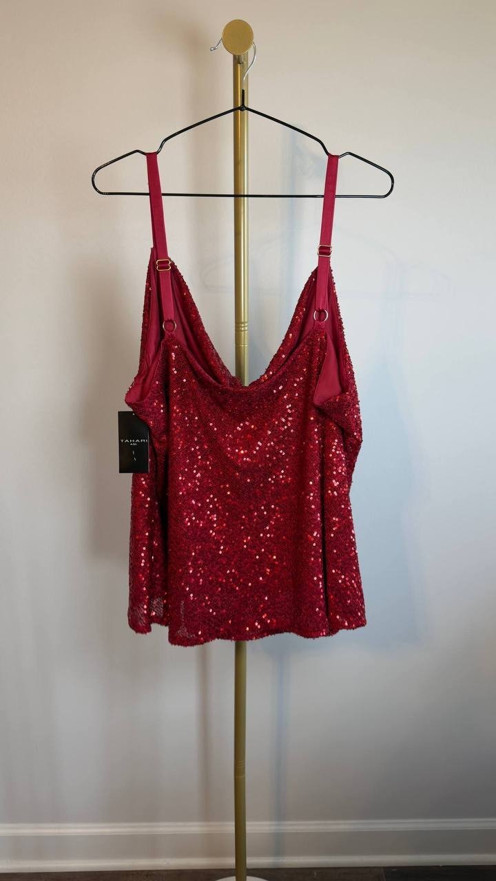 Tahari ASL Sequin Cowl‑Neck Camisole Claret 2X NWT $79