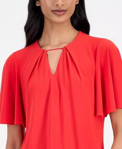 Anne Klein Pleat‑Neck Flutter‑Sleeve Blouse Red Begonia XXL NWT $69