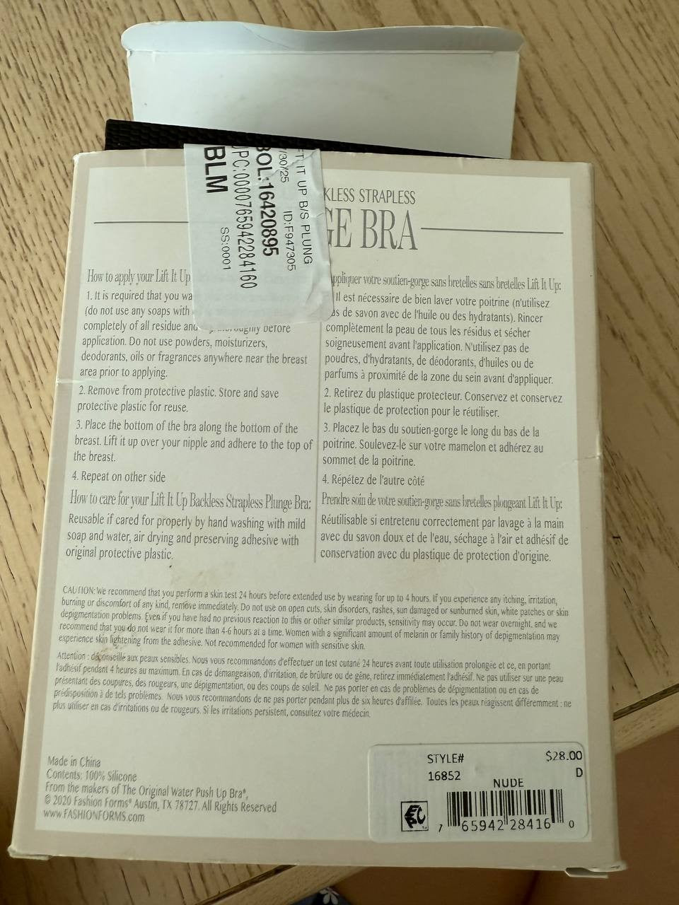 Fashion Forms Lift It Up Backless Strapless Plunge Bra – Size D, Translucent