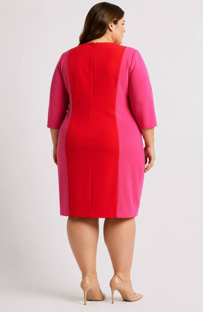 Anne Klein Colorblock Sheath Dress 3/4  Sleeves Fuchsia/Rose 16 NWT $139