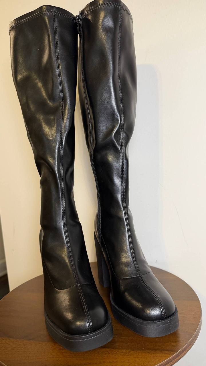Madden Girl Dreammerr Boots 7 Black Stretch Knee‑High Block Heel NIB msrp$99
