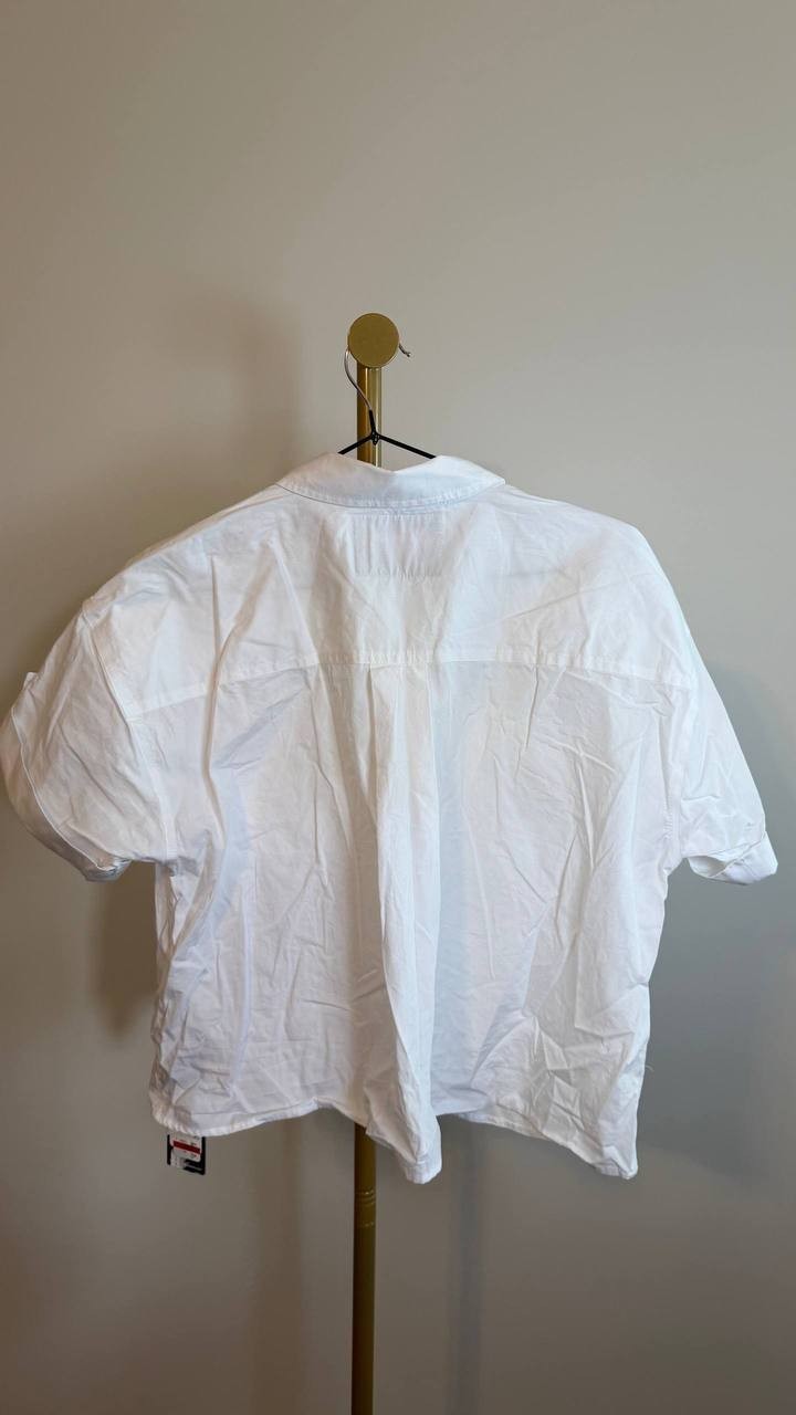 Karl Lagerfeld Paris Poplin Button Front Top White Pockets Size M NWT $89