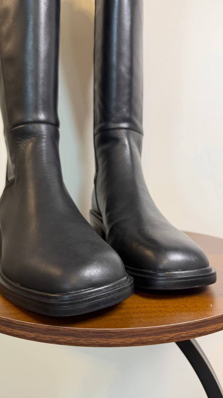 Franco Sarto Gisella Boots 7.5M Black Leather Tall Square Toe NIB msrp$225