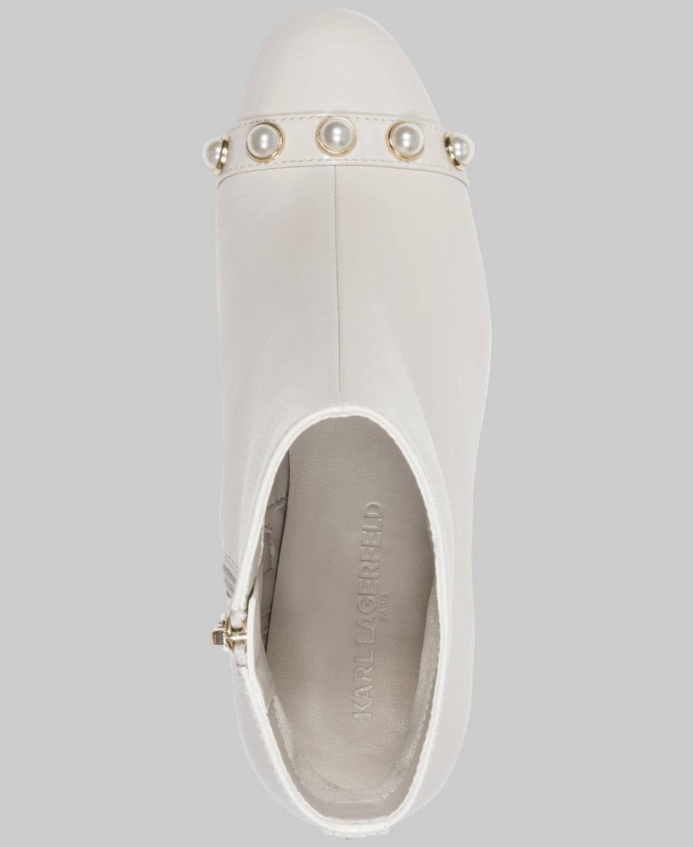 Karl Lagerfeld White Leather Heeled Booties 6M New in Box $199