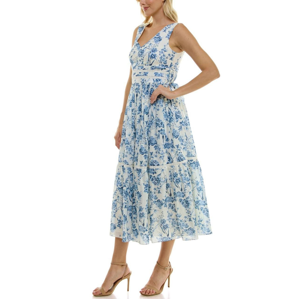 Taylor Women’s V‑Neck Floral Fit & Flare Dress Blue/White Size 12 NWOT $139