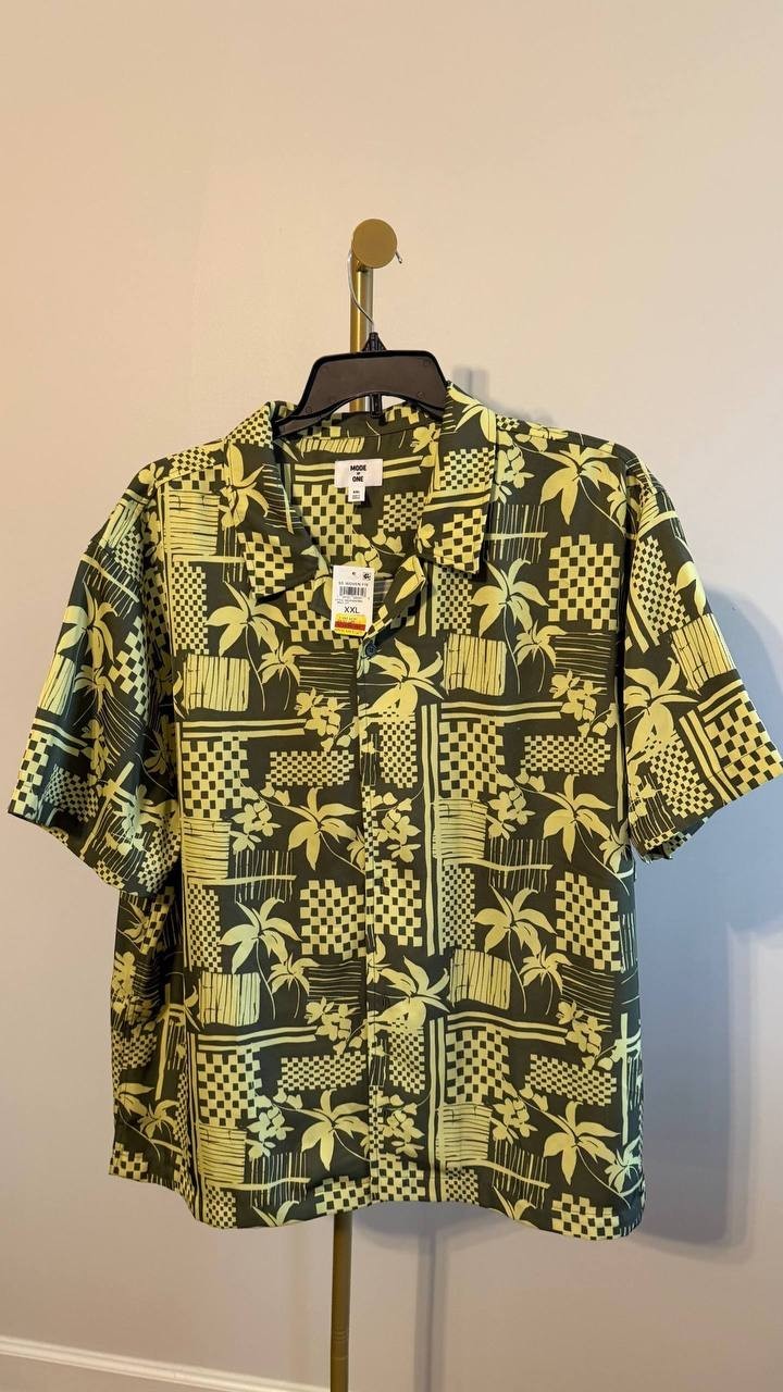 Mode of One Men’s Vacation Palm Camp Collar Shirt Green XXL $49.50 NWT