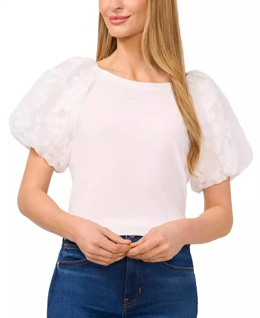 CeCe Floral Puff‑Sleeve Round‑Neck Tee – Size L – NWT – $59