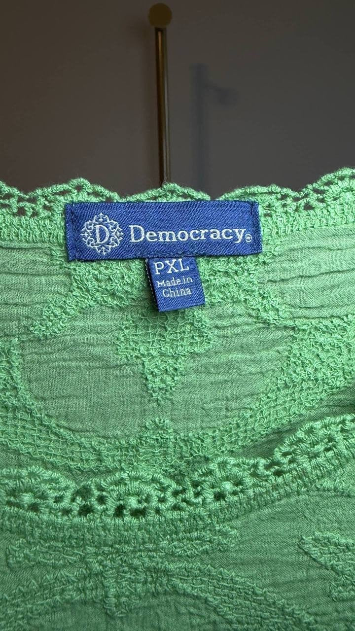 Democracy Petite Lace Double Bell Flounce Top Green PXL NWT $78