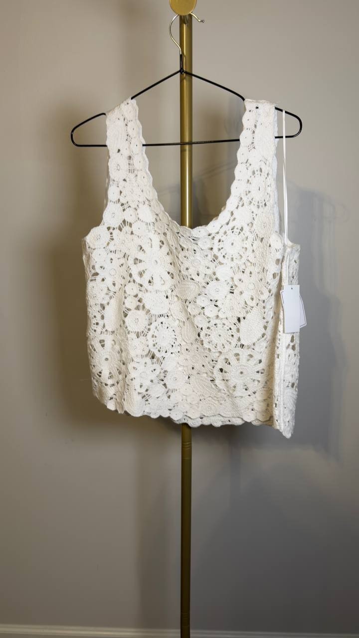 1.STATE Crochet Open‑Weave Tank Top White XL NWT $79