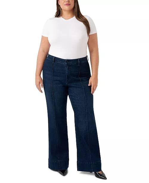 Seven7 Plus Size Pintuck Wide Leg Jeans Cruella Dark Wash 20W NWT $89