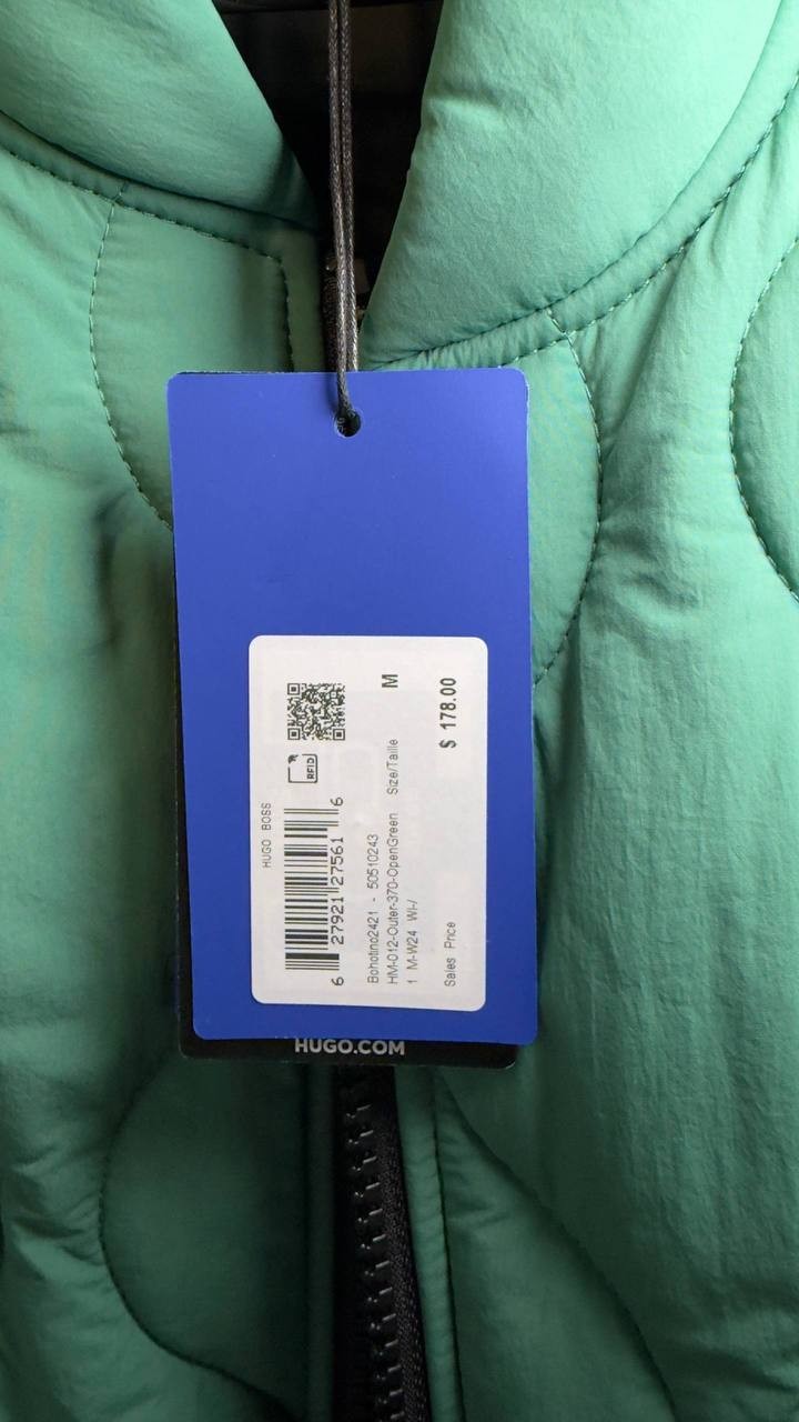 HUGO Hugo Boss Slim‑Fit Quilted Puffer Vest Open Green L NWT $178