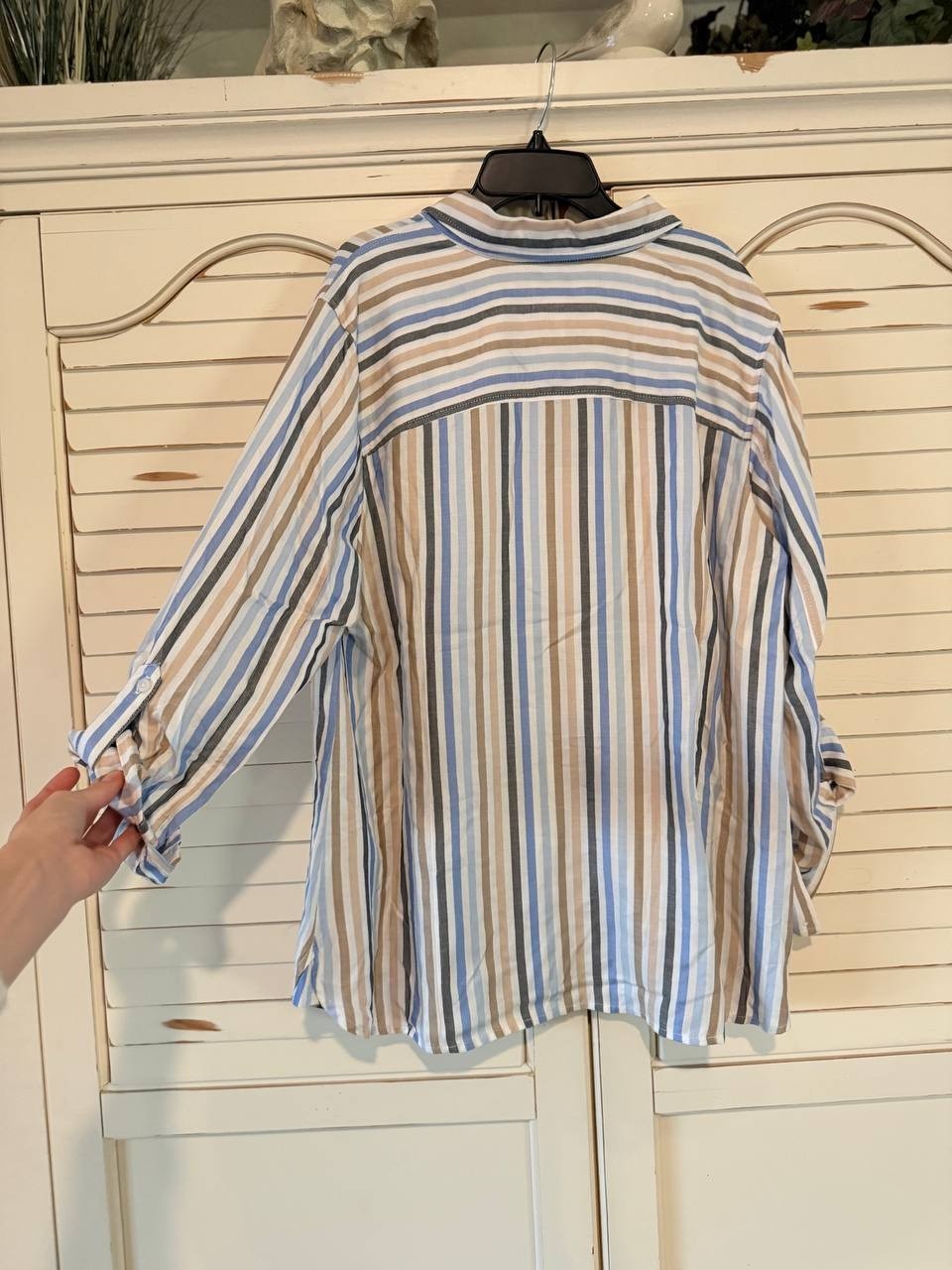 Tommy Hilfiger Stern Striped Roll-Tab Shirt Size 0X NWT $79 - Classic & Versatil