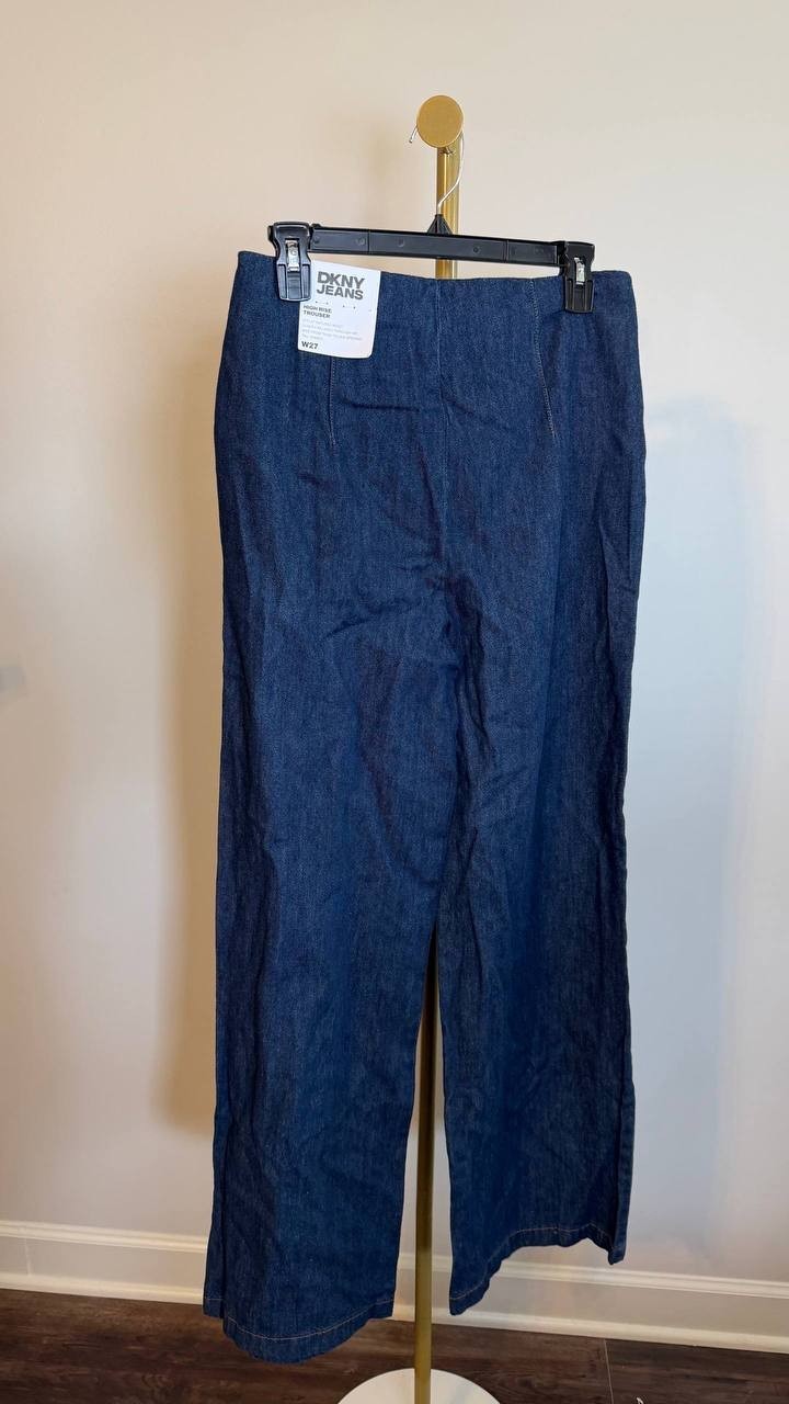 DKNY Jeans Wide Leg Denim Trousers Carmine Classic Fit Size27 NWT$119 damage zip