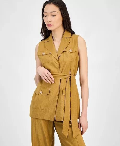 Anne Klein Sleeveless Patch‑Pocket Jacket Copper Sun XL NWT $129