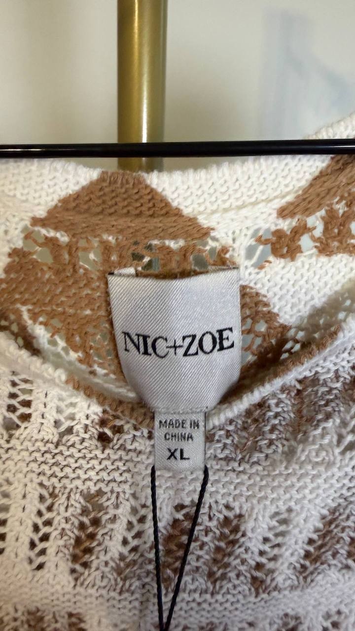 NIC+ZOE Women’s Cotton Open Stitch Sweater Natural XL $158 NWT
