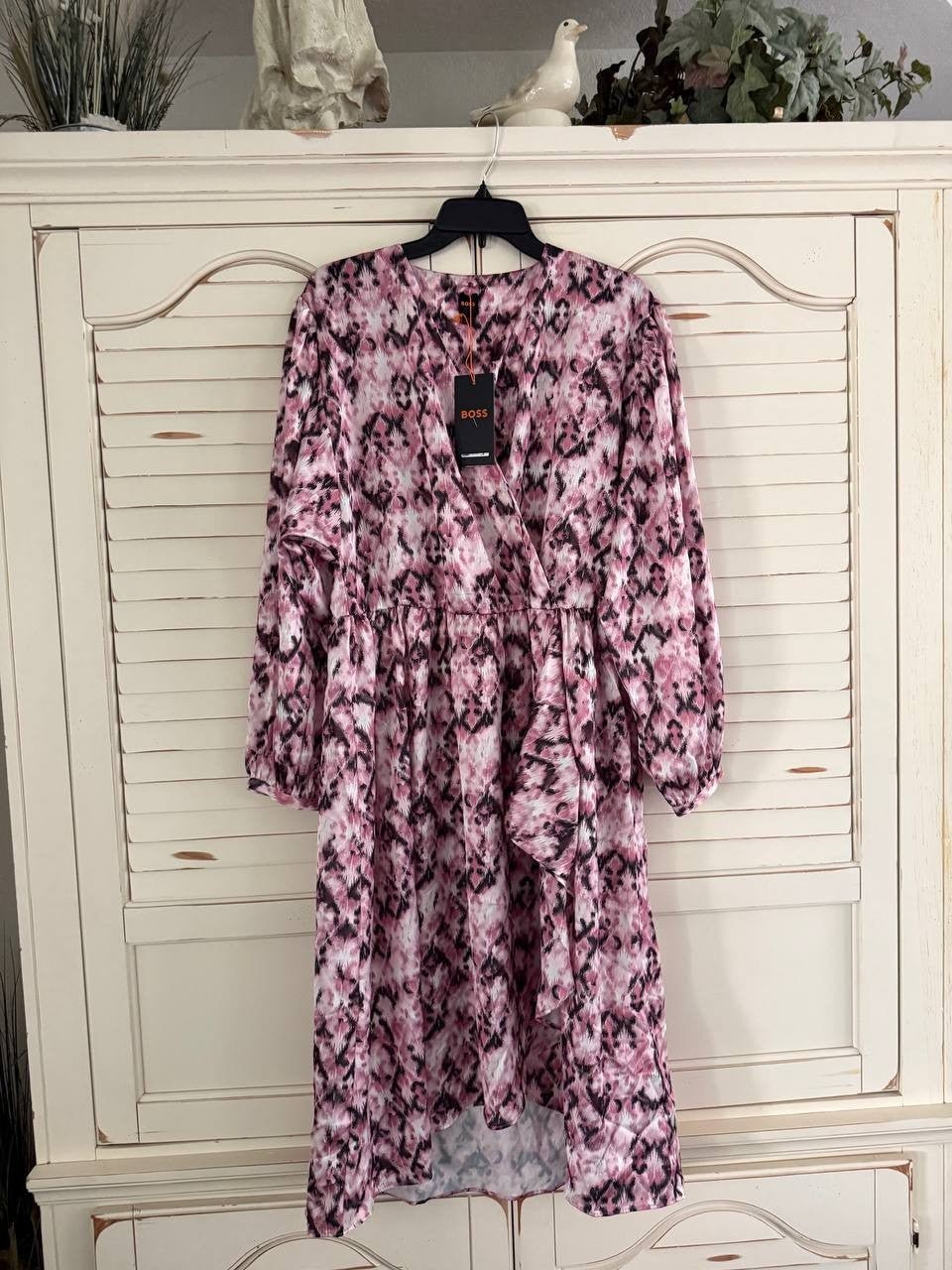 BOSS Orange Printed Fit & Flare Dress – Pink Aztec, Size XXL