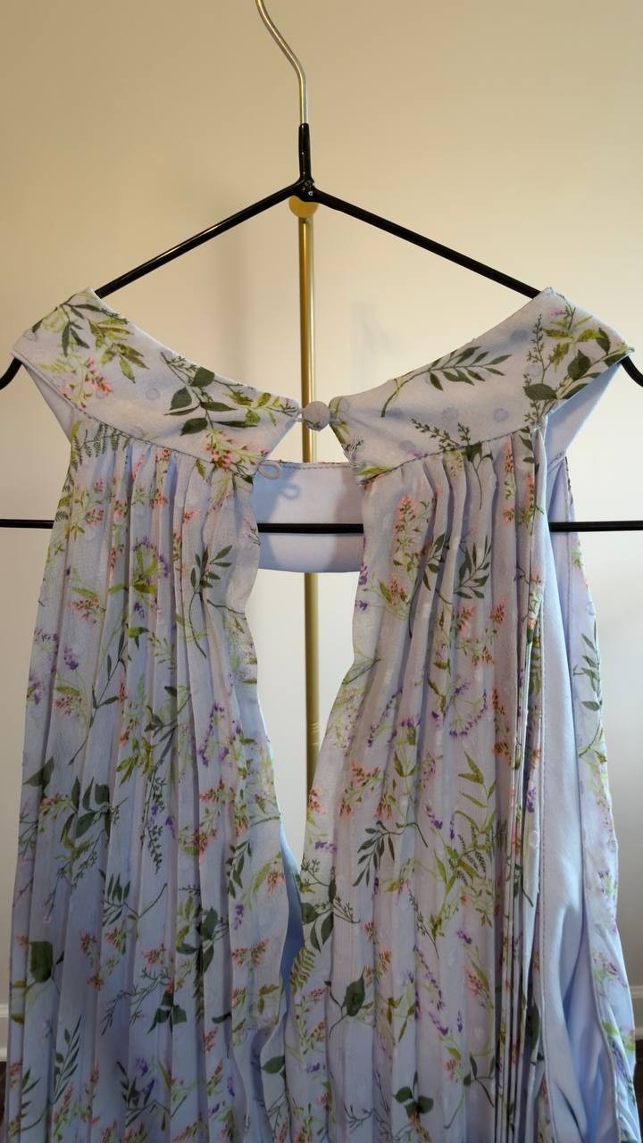 CeCe Pleated Floral Keyhole Maxi Dress Blue Floral XL NWOT $139