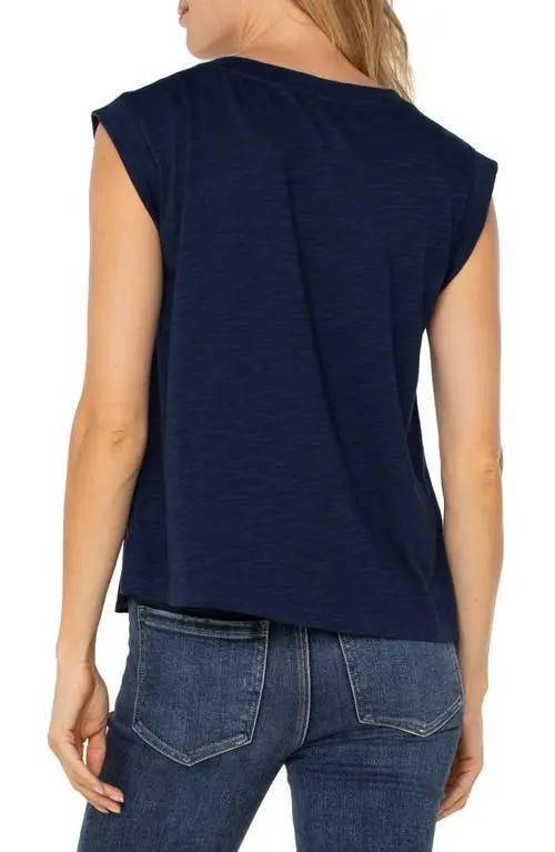 Liverpool Mixed Media Sleeveless Top XL Dark Navy NWT $59