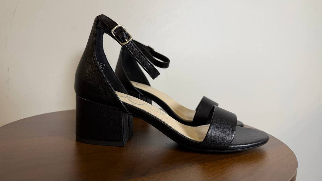 Sugar Noelle 7 Sandals 5M Black Low Block Heel Buckle Strap Dressy NIB msrp$59