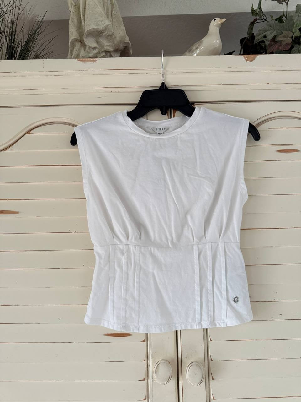 Guess Karmen Corset T-Shirt XS White Cap Sleeve Stretch Fitted NWT