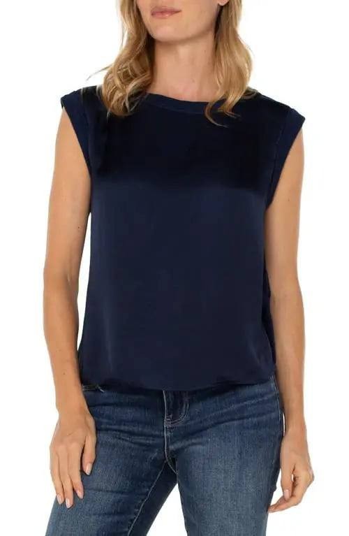 Liverpool Mixed Media Sleeveless Top XL Dark Navy NWT $59