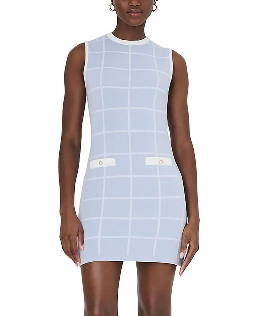 French Connection Dress L Blue Check Sleeveless Round Neck New No Tags