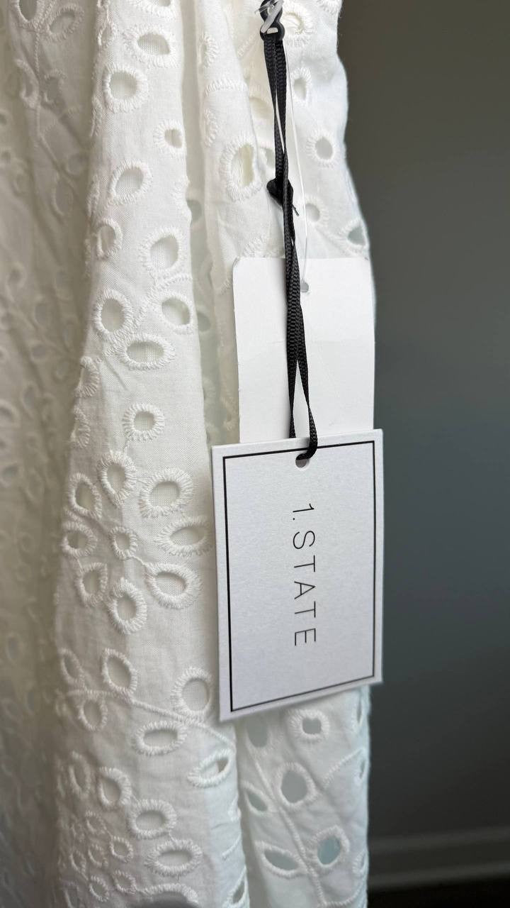 1.STATE Eyelet Flutter‑Sleeve Split‑Neck Top White XS NWT $79