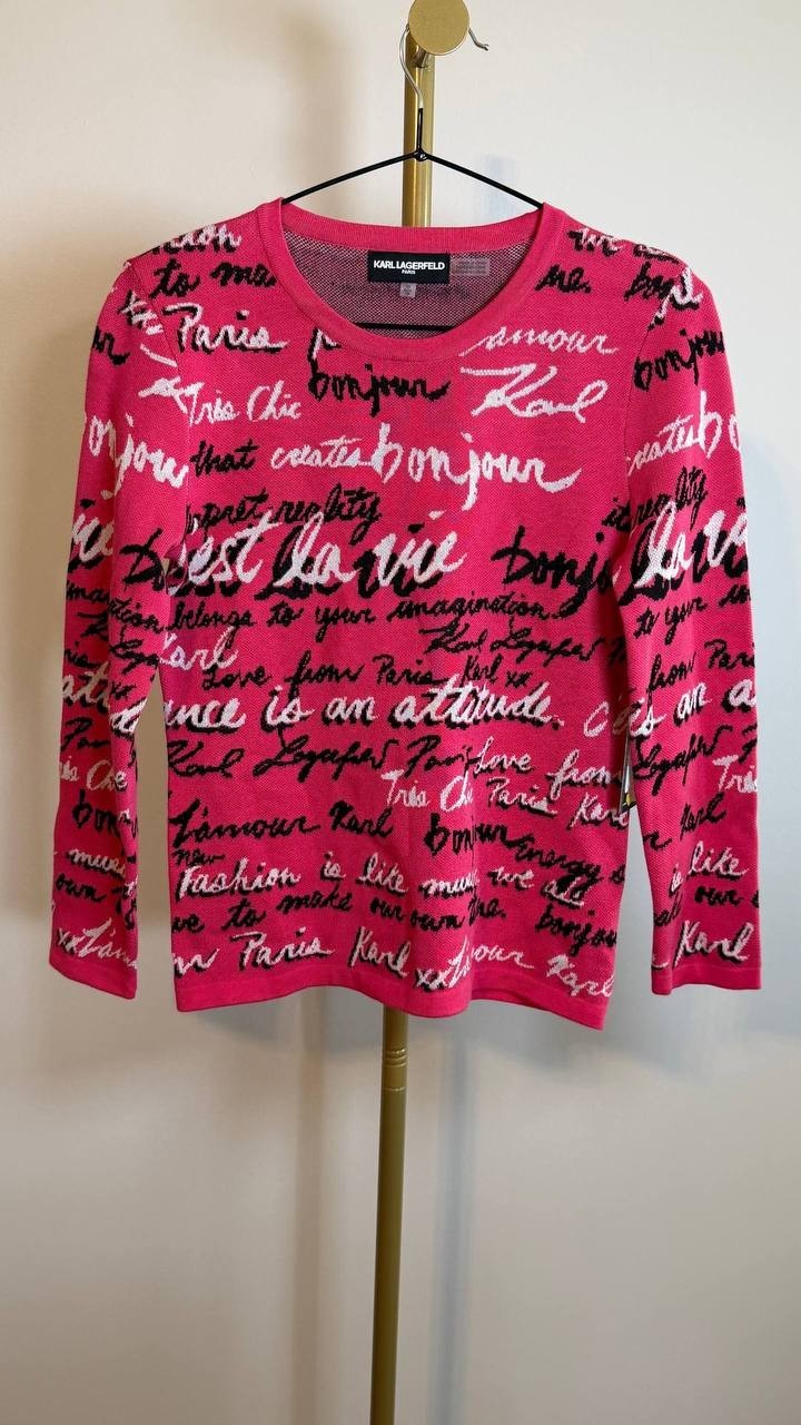 Karl Lagerfeld Paris Women’s Script Print Top Pink XS NWT $129