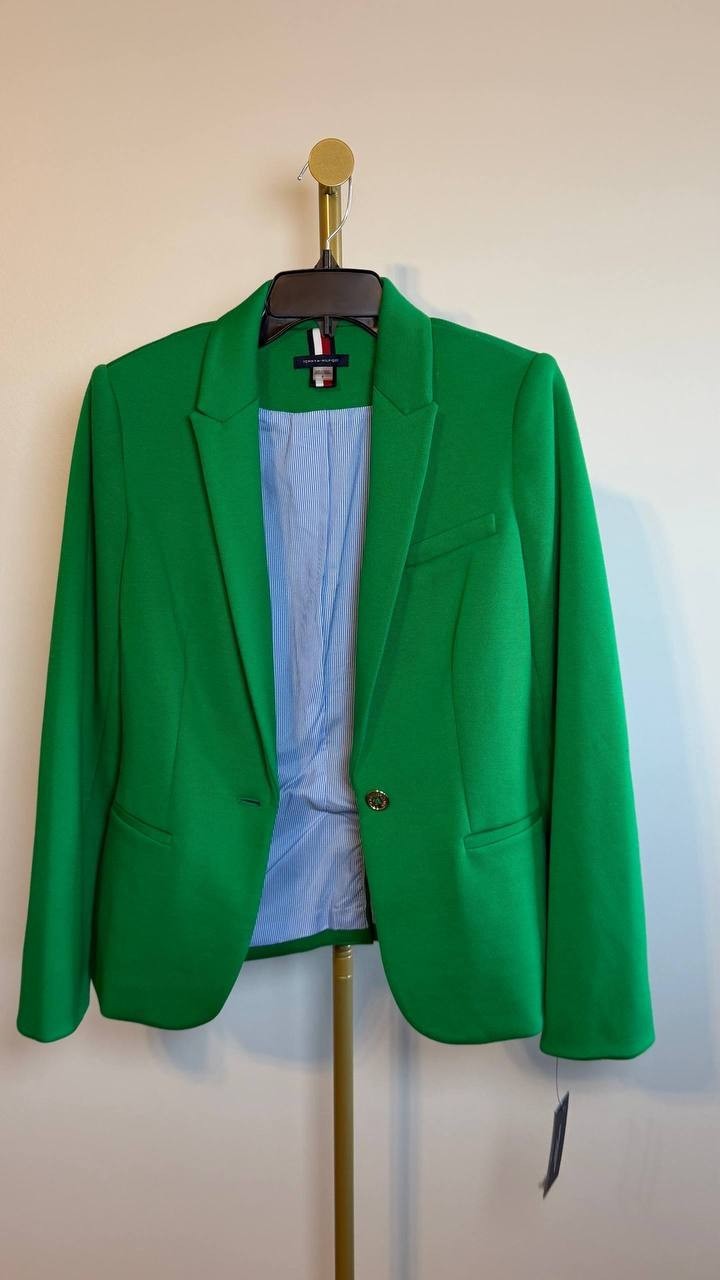 Tommy Hilfiger Scuba Peak‑Lapel Long‑Sleeve Blazer Green 8 NWT $139