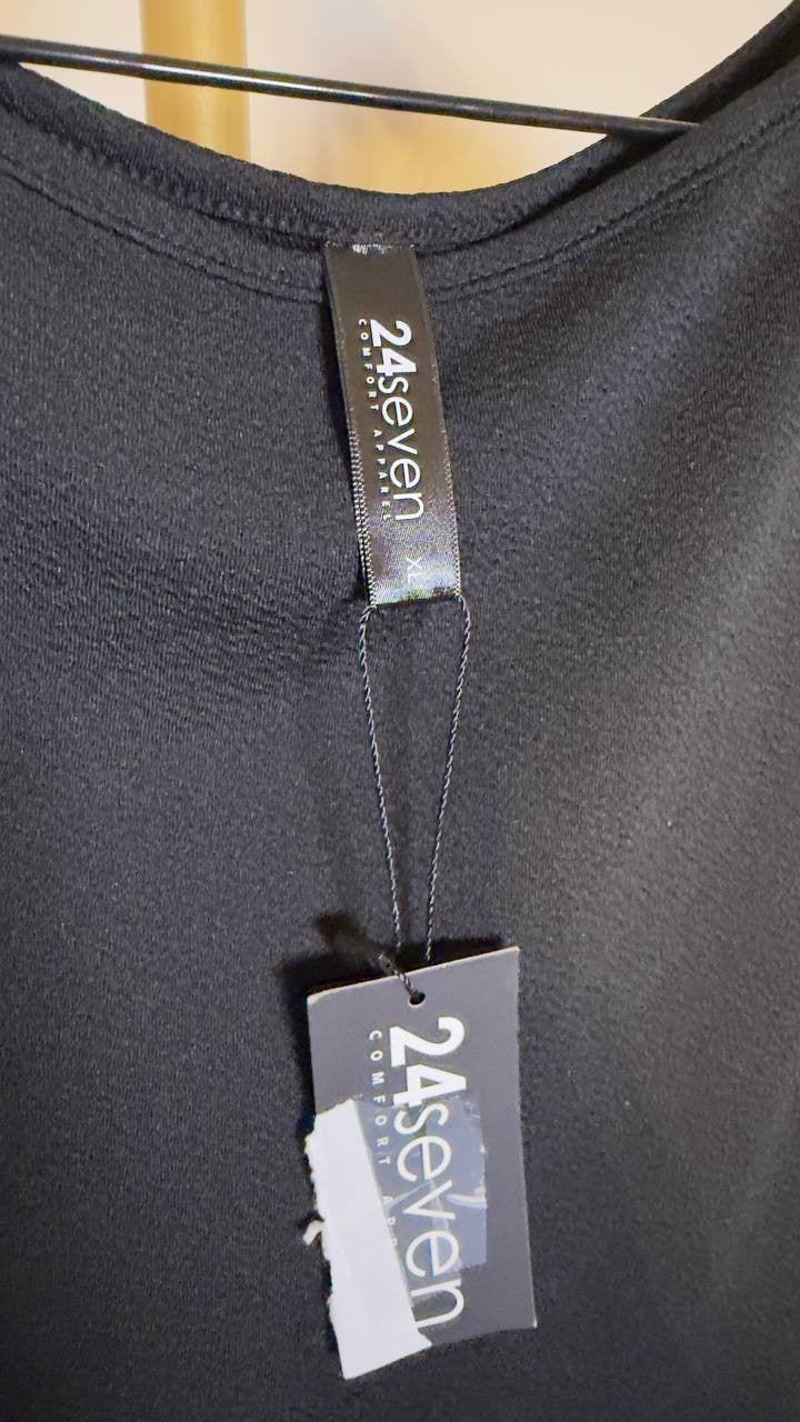 24seven Comfort Apparel Midi Fit & Flare Pocket Dress Black XL NWT $80