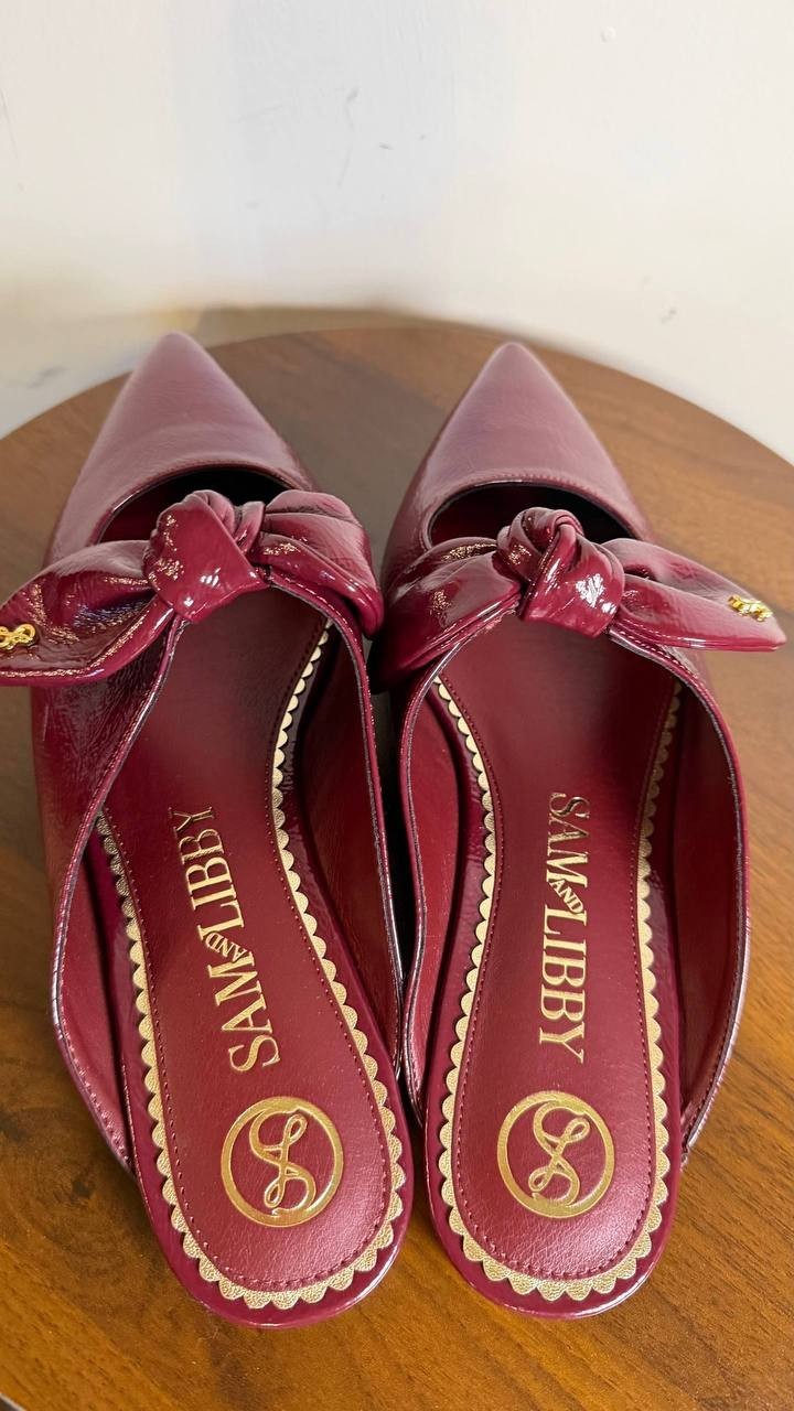 Sam & Libby Marley Mules 8.5 Mahogany Pointed Toe Bow Slip‑On NIB msrp$70