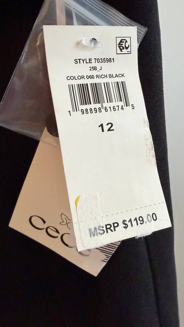 CeCe Sequin Bow Shift Dress Black Mini Lined Round Neck Size 12 NWT $119