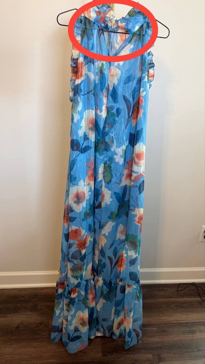 Nancy Yang Floral Maxi Dress Blue Multi Size M NWT Ruffled Skirt Summer Event