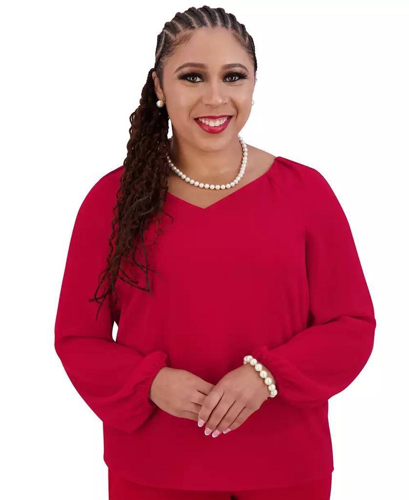 Kasper Women’s V‑Neck Raglan Long‑Sleeve Blouse Red M NWT $69