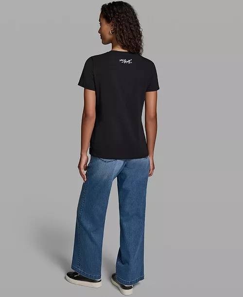 Karl Lagerfeld Paris Checkboard Logo Crewneck Motif Top M Black NWT $59