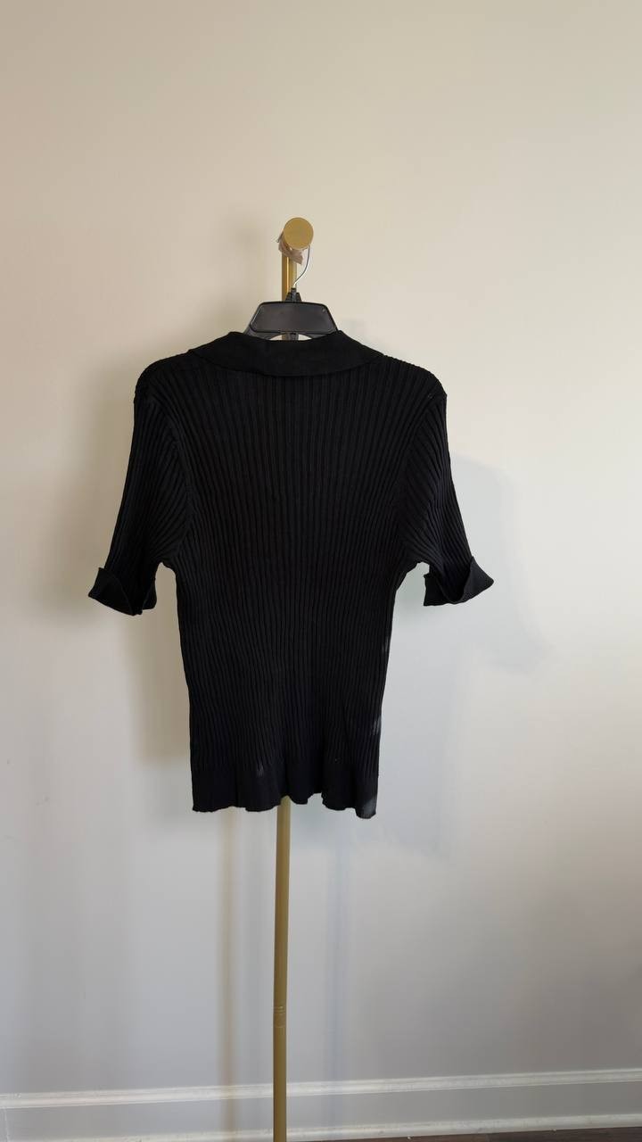Belldini Plus Collared Quarter‑Zip Ribbed‑Knit Sweater Black 2X NWT $59