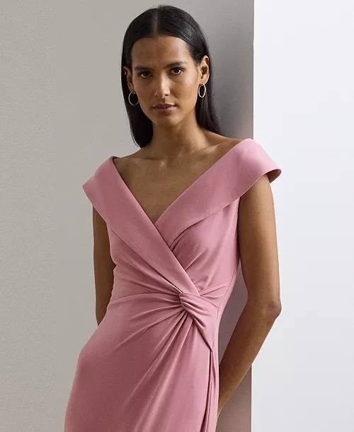 Lauren Ralph Lauren Off‑Shoulder Jersey Gown Rose Size 10 Preowned $225