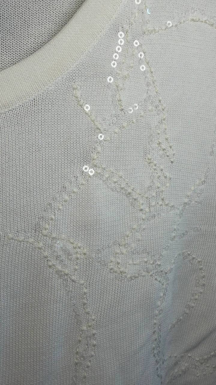 Donna Karan NY Short-Sleeve Sequin Detail Sweater Cream M NWT $99
