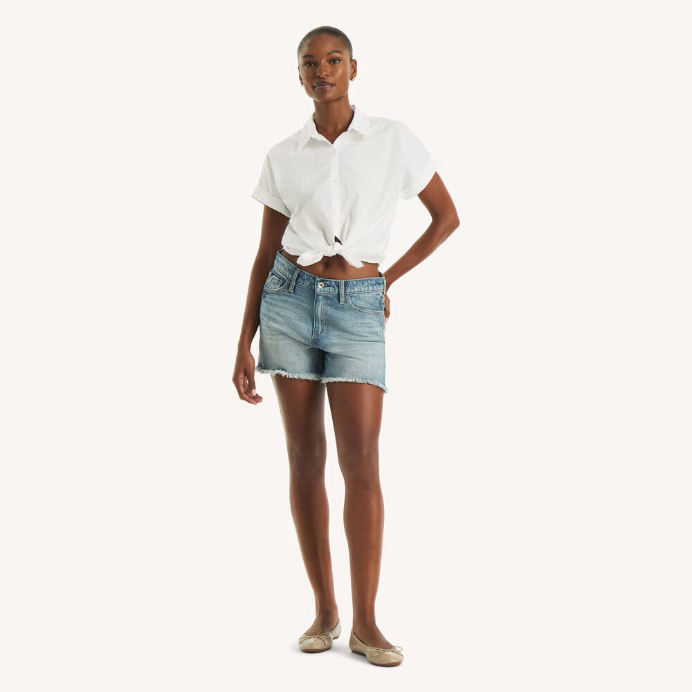 Nautica Women’s Embroidered Camp Shirt Bright White XS NWOT $64.50