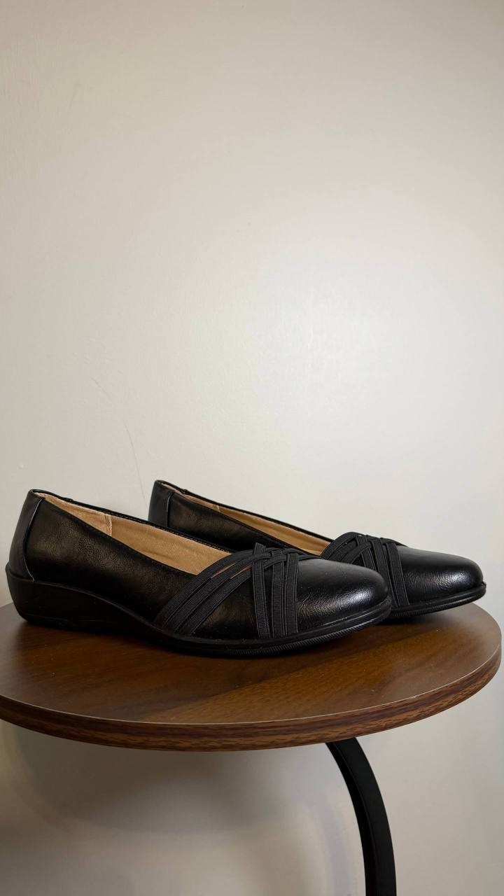 LifeStride Incredible 2 Flats 9W Black Faux Leather Slip‑On Wedge NIB msrp$79.99