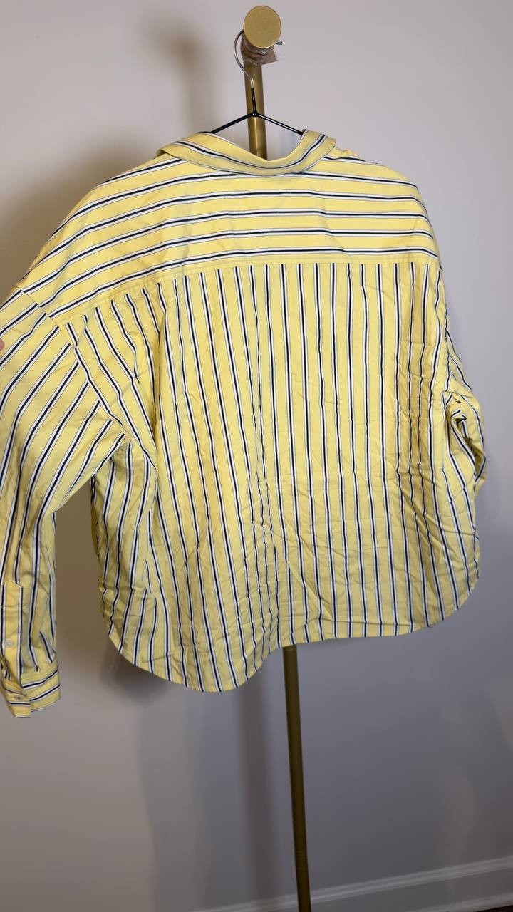 Tommy Hilfiger Boxy Cotton Shirt Licorice Stripe Citronella 38 NWOT $79.50