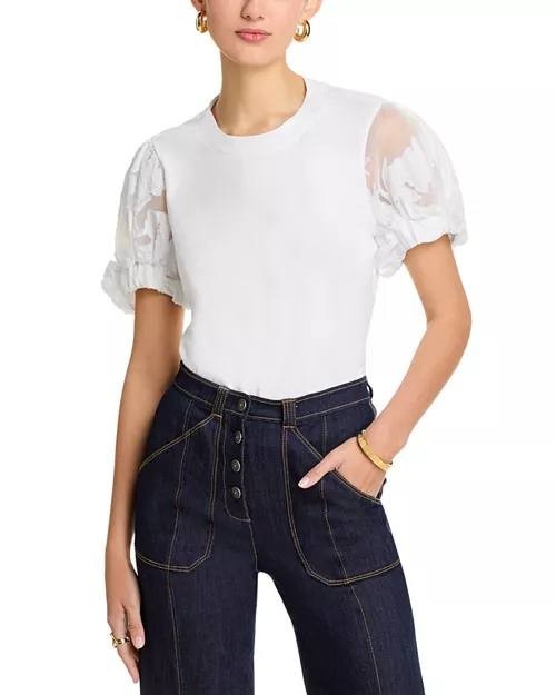 Cinq à Sept Yashi Organza Puff-Sleeve Top White M - New with Tags Size M