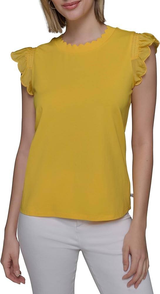 Karl Lagerfeld Blouse Ruffle Sleeveless Polyester Yellow 1XL NWT