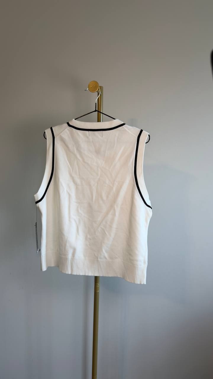 Karl Lagerfeld Paris Contrast Trim Sleeveless Sweater White XL NWT $69