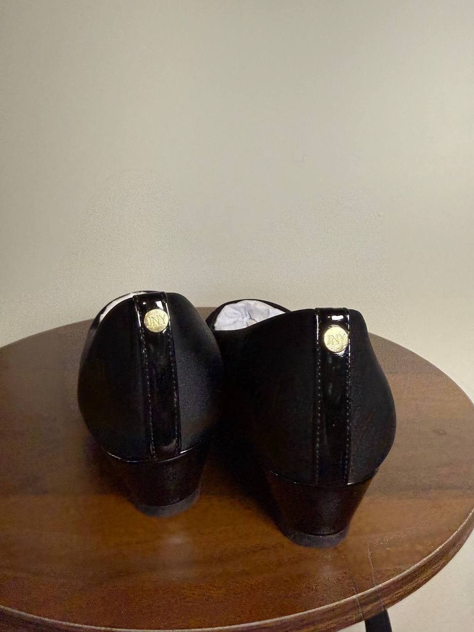 Jones New York Junelle Cap‑Toe Wedge Flats–Black–Size 6.5M–Leather–New in Box