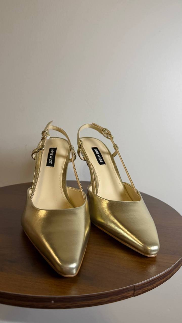 Nine West Vassa Slingback Pumps 7.5M Gold Heels New