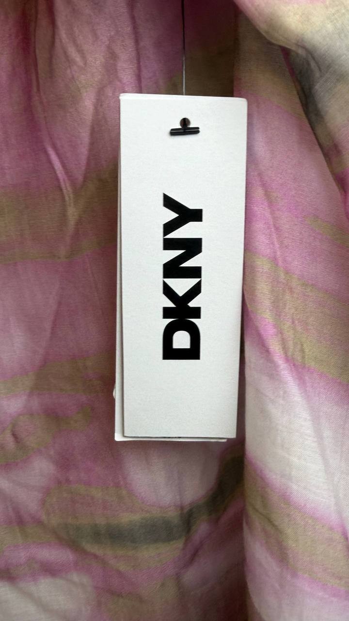 DKNY Printed Puff‑Shoulder Chiffon Blouse Abstract XL NWT $79