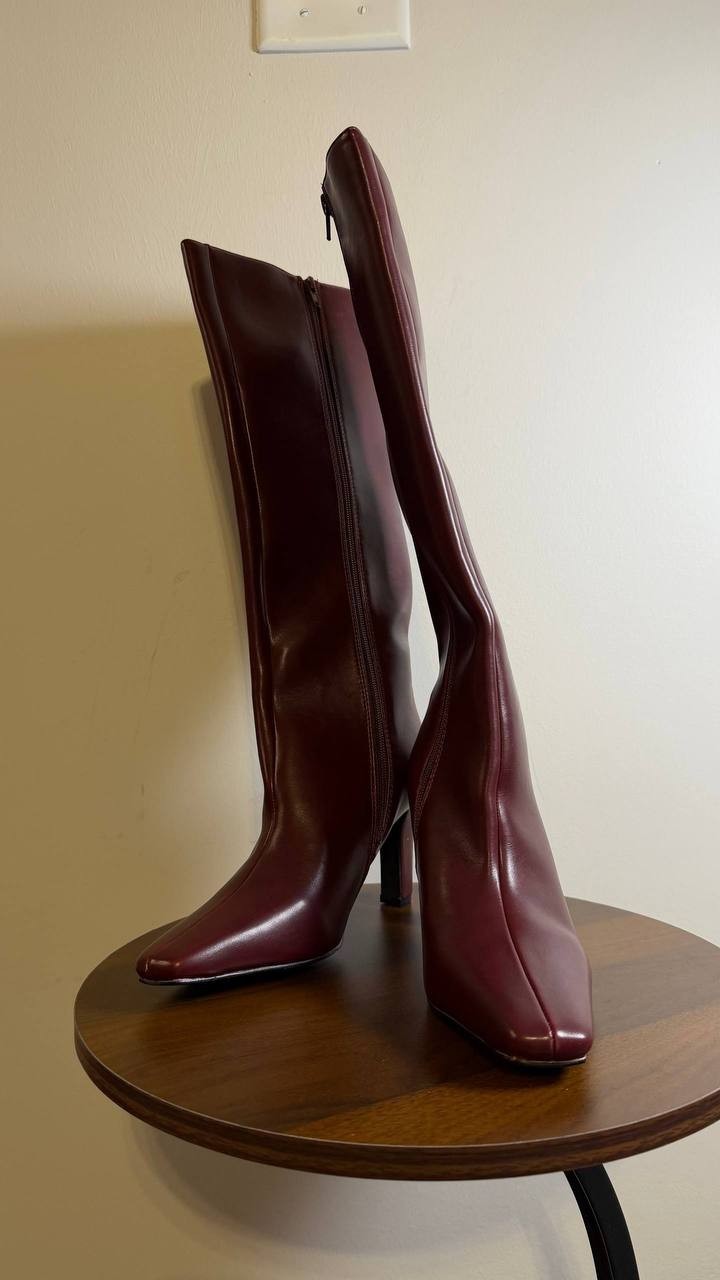 Madden Girl Voyage Boots 6 Bordeaux PU Knee‑High Square Toe Dress NIB msrp$99